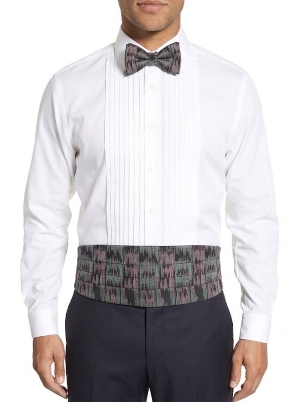 Vintage Santana Men’s Silk Cummerbund &  Bow Tie Set Teal Purple Black NWT